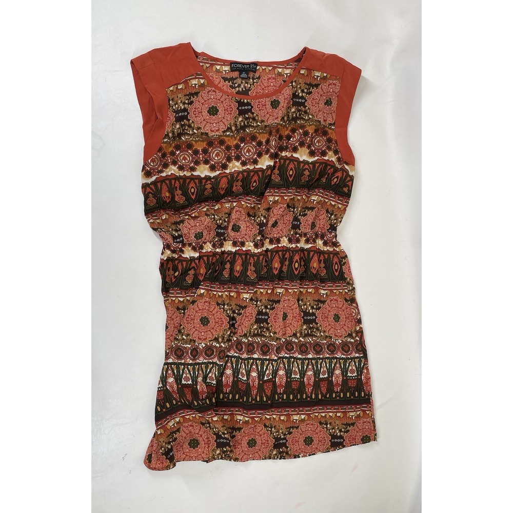 Forever 21 Plus Above Knee Tribal Print‎ Elastic Waist Dress Womens 2X Orange